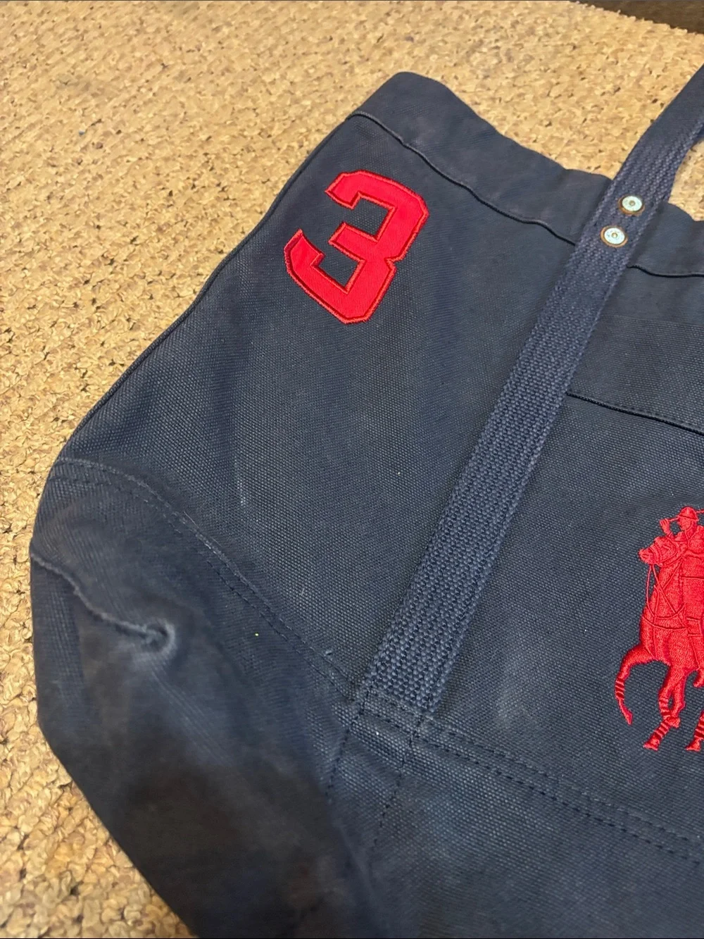 Polo by Ralph Lauren Navy Canvas Duffel Tote with Red Embroidery